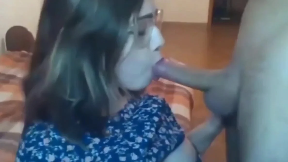 Delightful teen 18+ In Glasses Gives Perfect Blowjob Her Ex