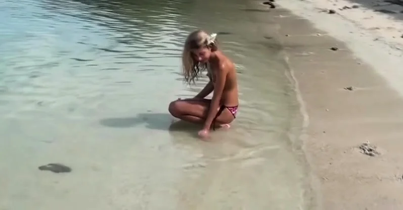 Blonde Babe beauty handjob in public