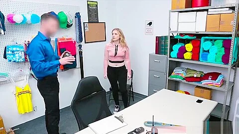Pretty blonde rough fucked from behind by a mall cop