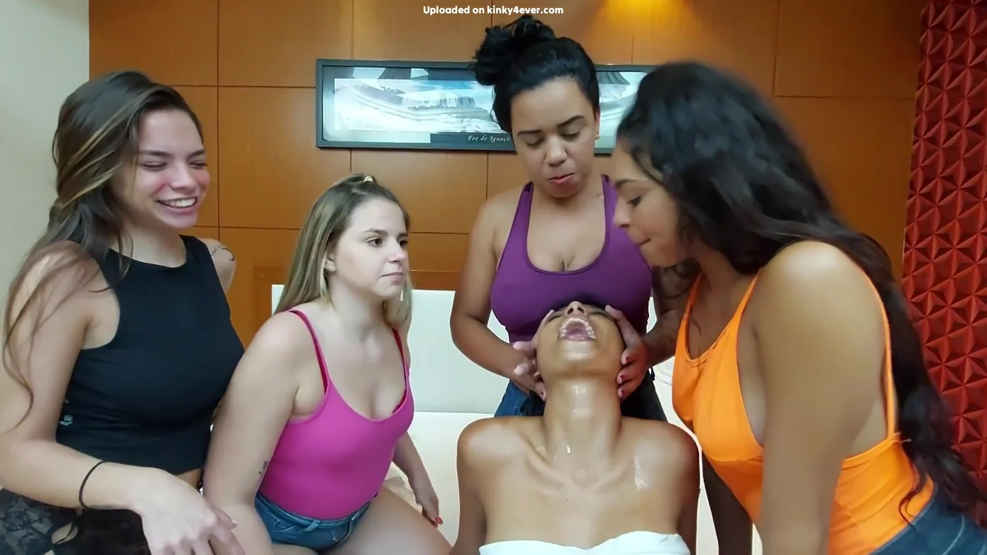 Spitting Humiliation 4 Girls Vs 1