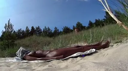 Black Girl Naked and Oiled at the Beach