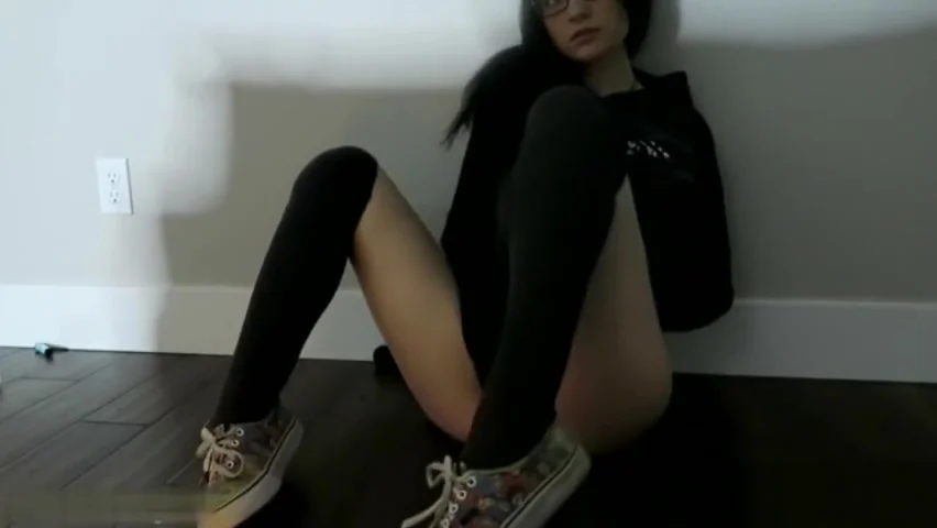 Horny teen 18+ brunette rubs her sensitive clitoris