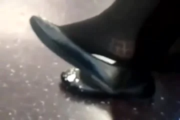 Candid Shoeplay Heelpopping Feet in Tights on Train