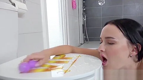 Weird teen 18+ cutie pisses herself and performs with pee