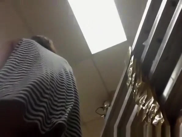 Woman in black and white stripes no panties
