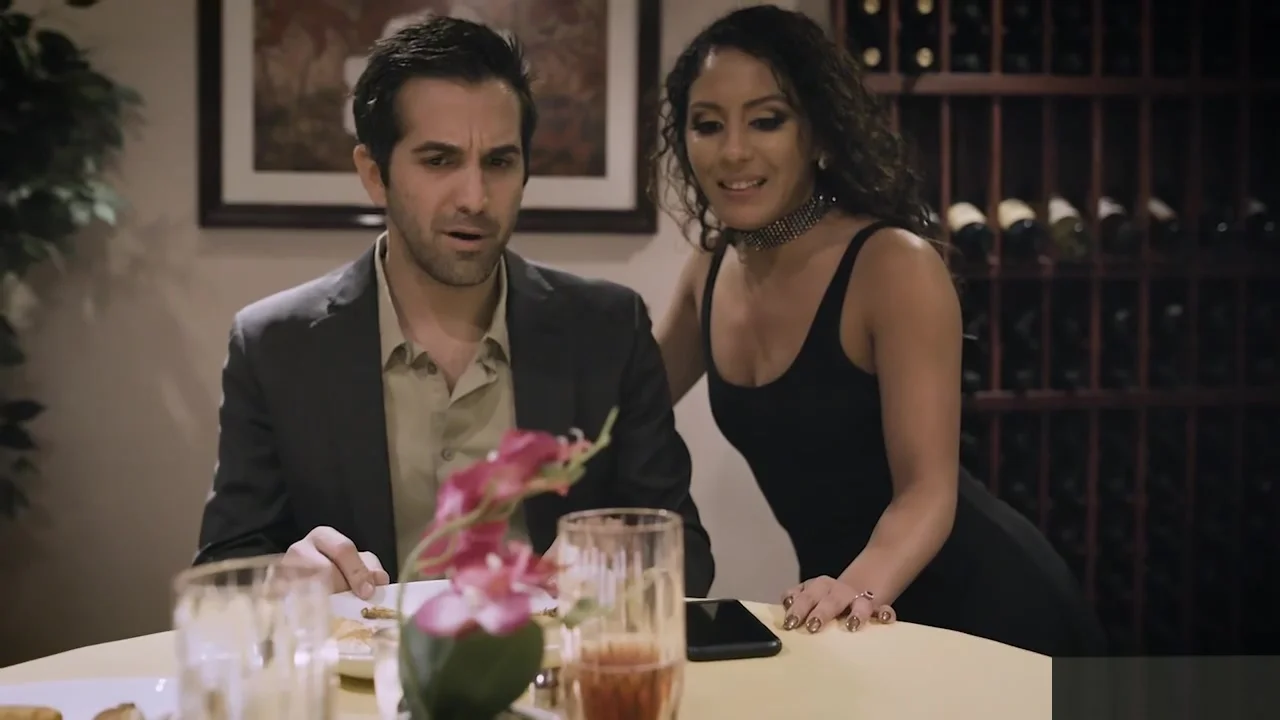 Double creampie for the wife by the waiter and husband