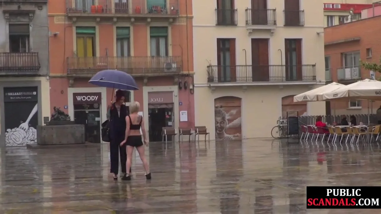 Lezdom redhead MILF shows teen 18+ bondservant outdoor in public