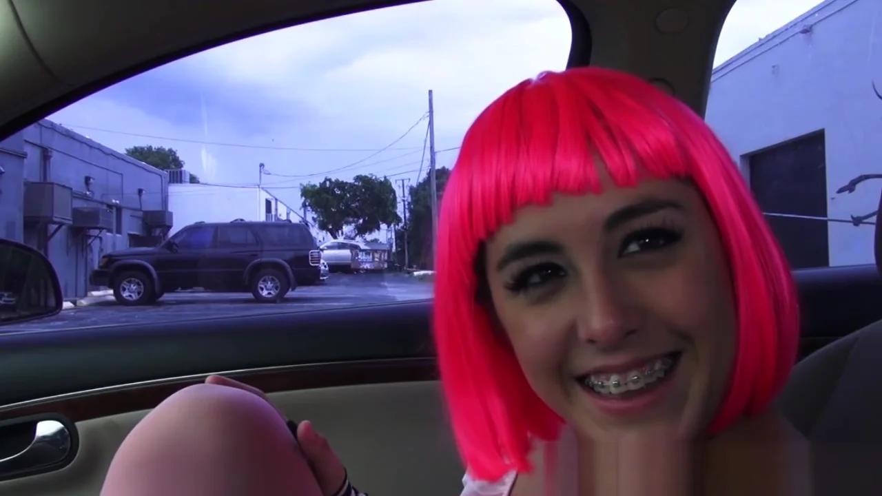 Cosplay hitchhiker with braces sucking cock after teasing