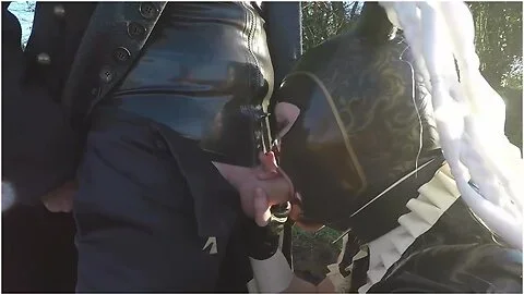 Miss Maskerade Exhibition In Full Rubber French Maid Adventure Outdoor Giving Latex Blowjob