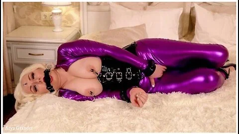 Submissive Horny Milf In Spandex Catsuit Gagged And Bondaged With Natural Boobs