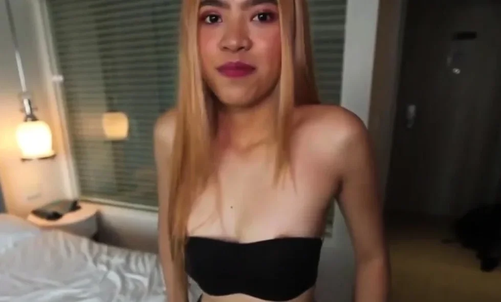 Petite Asian blondie is having wild sex