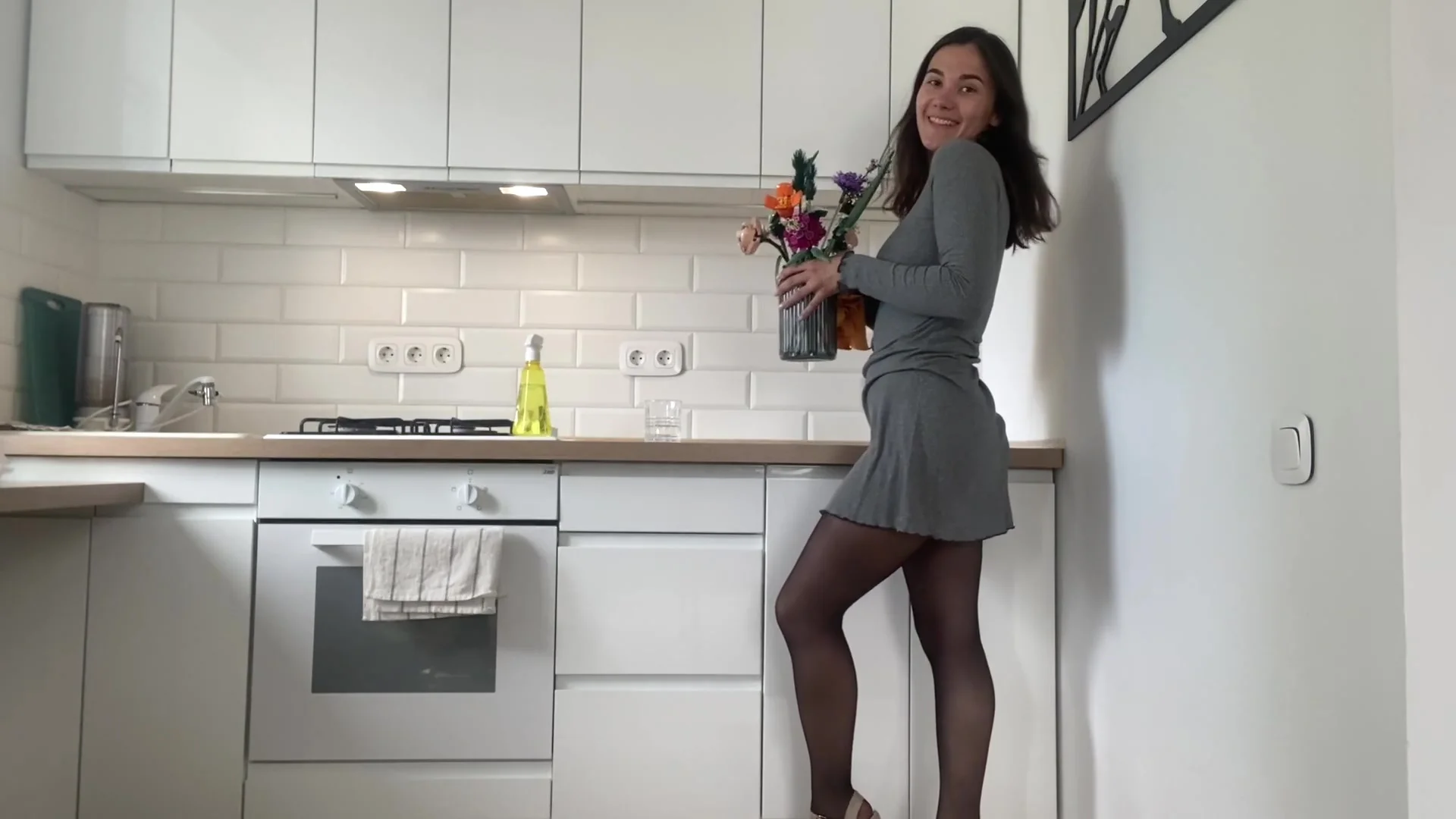 Cleaning The Kitchen In Stockings