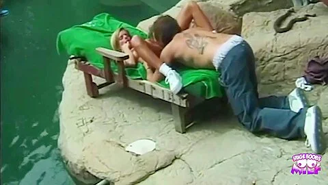A Not Experienced Sexy Blonde Fucked Outdoors By The Pool By A Tattooed Guy