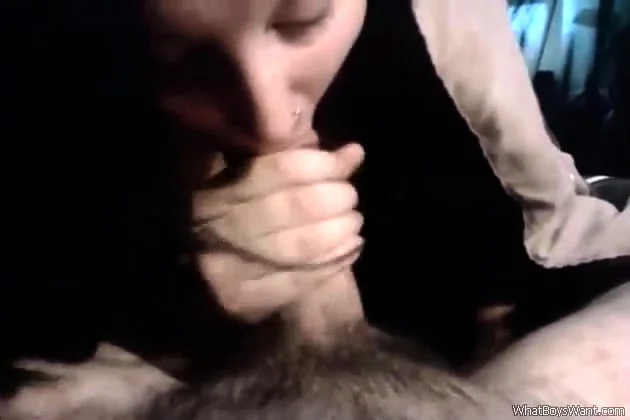 Brunette amateur sucks huge cock pov