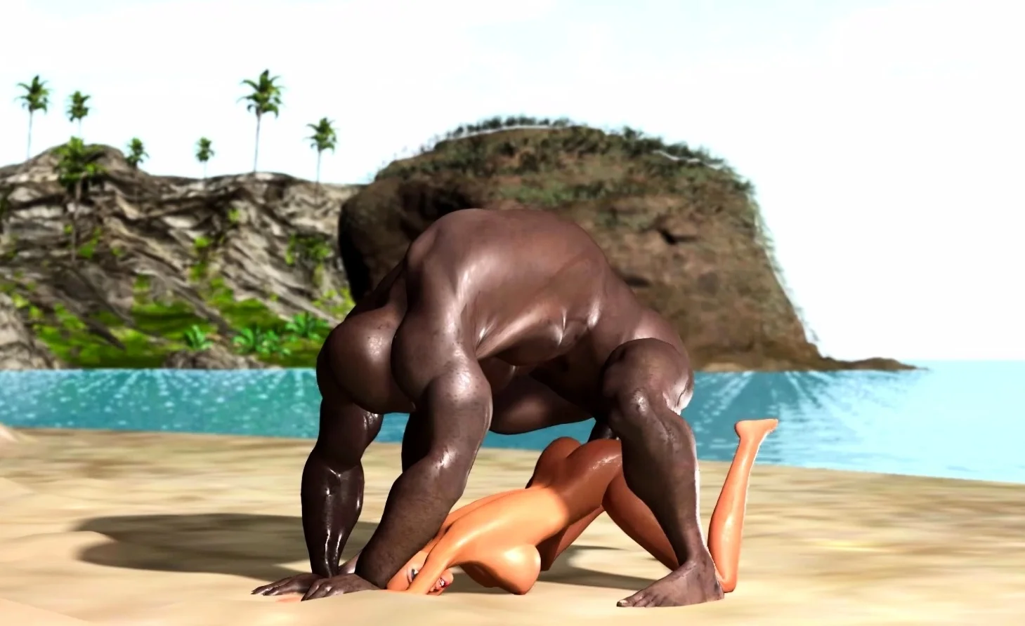 Big black man bangs a horny ebony on the savage island