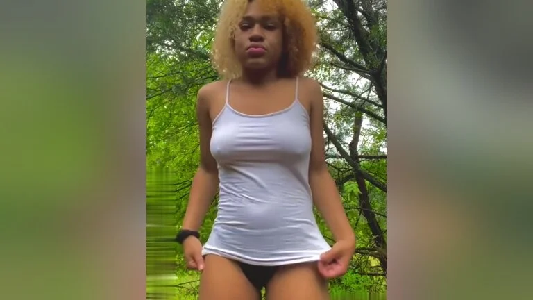 Cute Chick Public Strip In Park - Red Bone