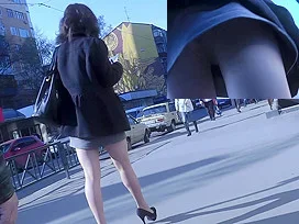 Hidden upskirt video presents sexy girl on high heels