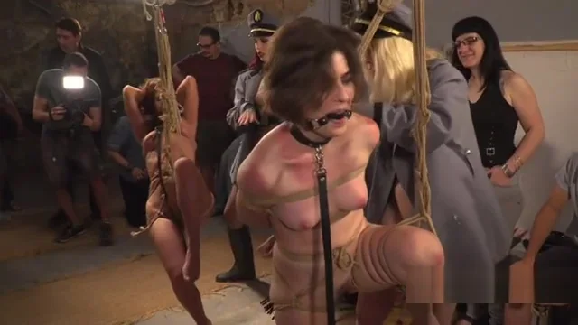 Gorgeous pet slaves naked disgraced in public