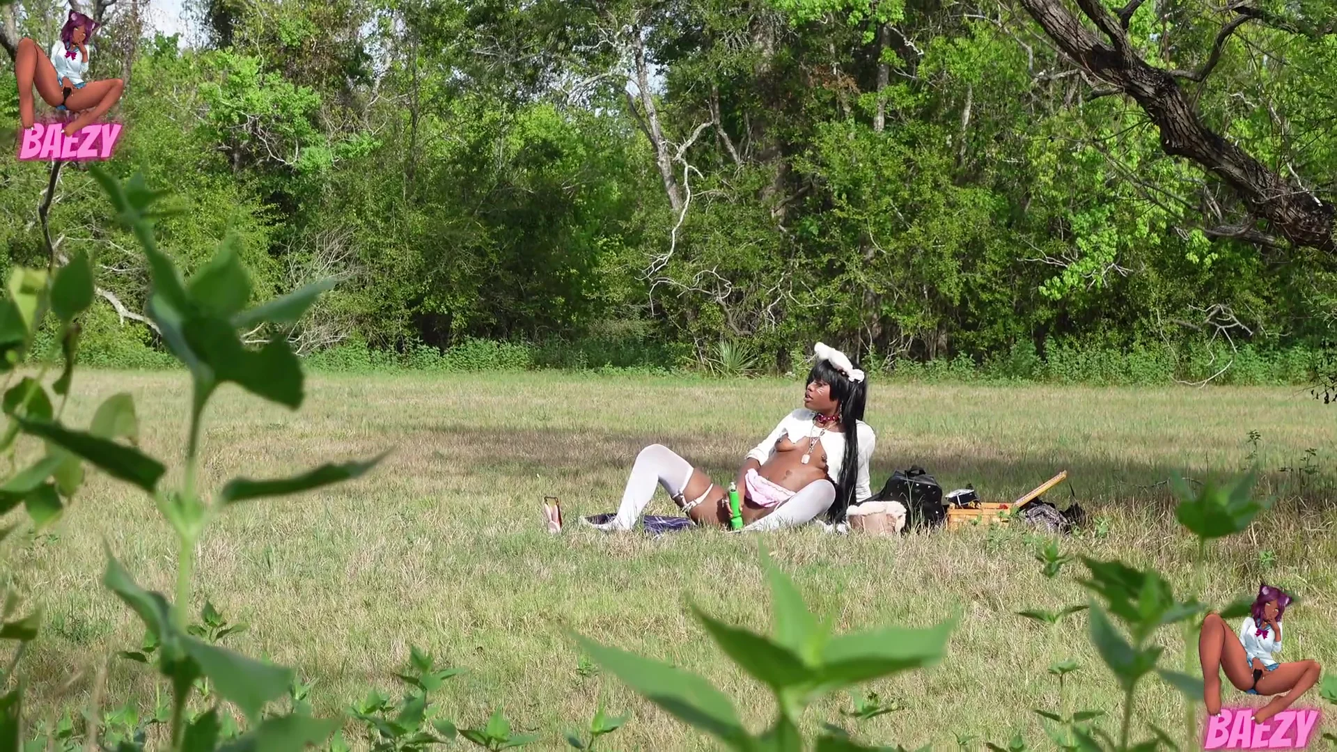 Petite Ebony Cosplayer Caught Masturbating At The Park
