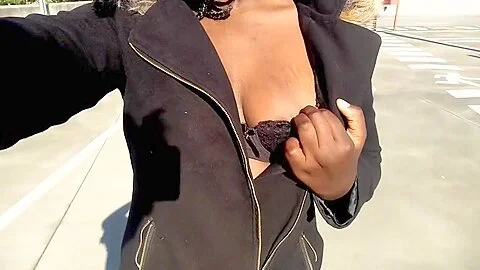 Juicy ebony masturbates on car ride then flashes & pisses in public car lot
