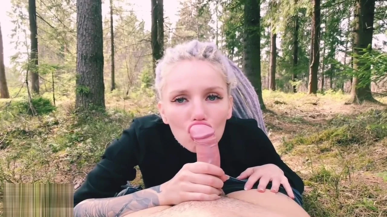 OUTDOORS BLOWJOB, teenage nympho in the forest gets cum on face - Red Fox