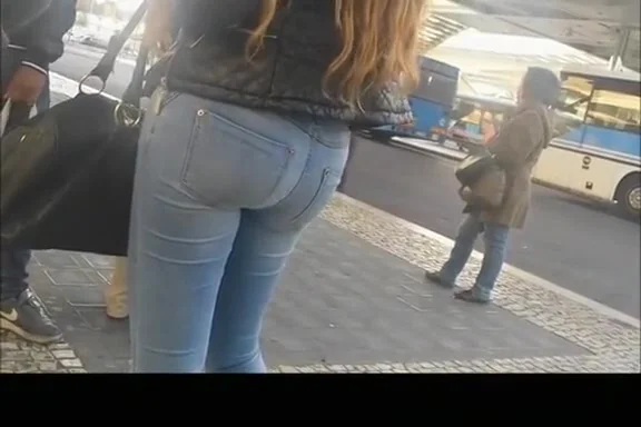 Long hair teen 18+ in tight jeans pants