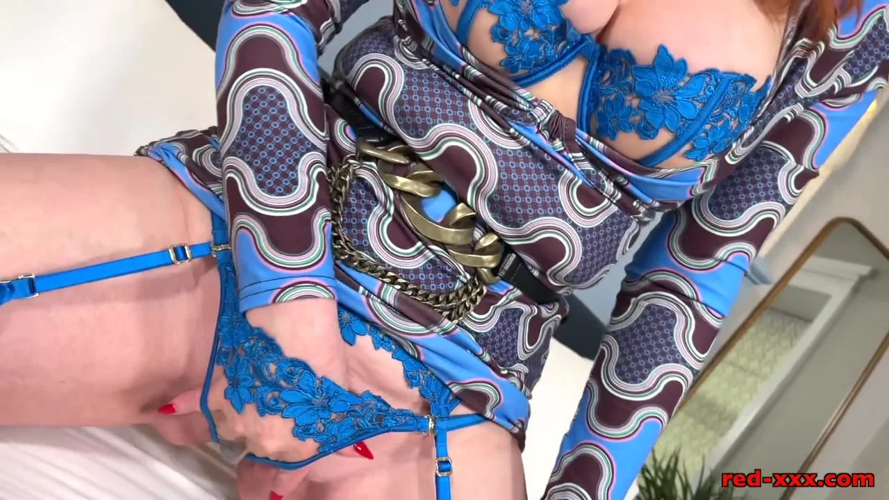 Red XXX masturbates in her retro dress