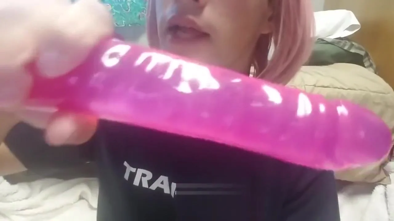 Deepthroating and gagging on huge dildo
