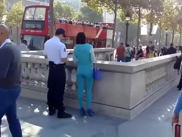 Chick with great butt in tight blue pants