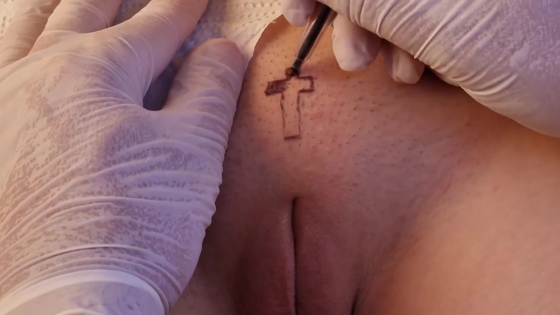 Cross Tattoo Drawing On Girl Pussy