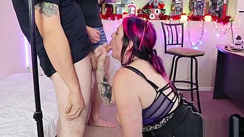 Hotwife sucks friends cock, gets shared for dp + huge double cumshot facial