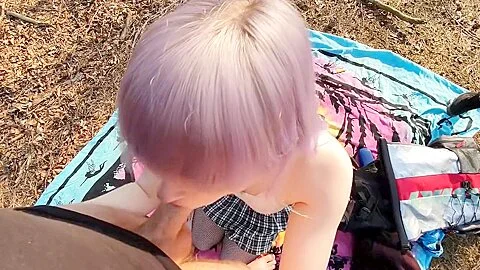 Hot teen 18+ In Fishnet Gets Outdoor Anal With Blowjob And Creampie