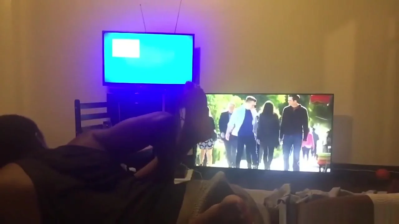 Watching a TV makes this couple bored so they fuck