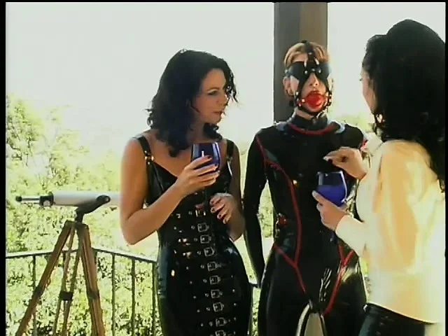 PVC mistresses torture their slaves and send them outside for even more fun