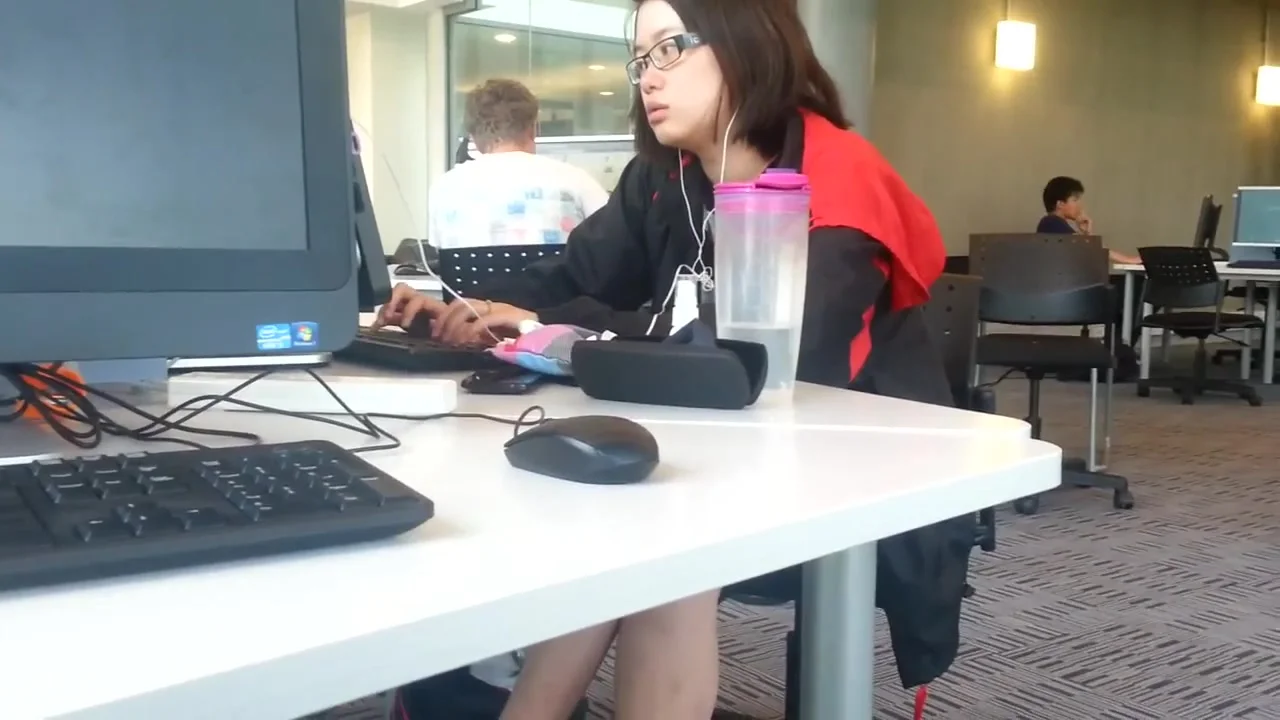 Candid Asian Shoeplay Dangling Feet at Library
