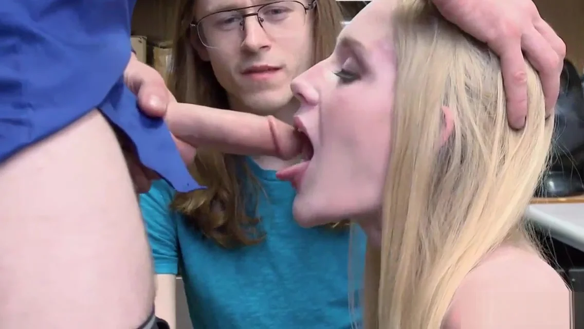 Shoplifter Emma gets fuck in front of bf
