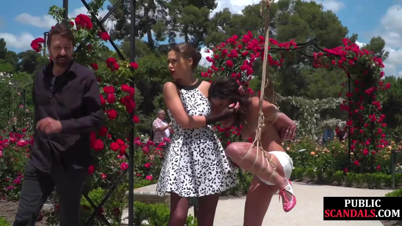 BDSM public babe humiliated outdoor by master and domina