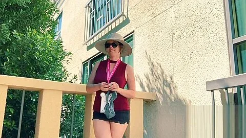 Shy girl flashes and fingers herself in public