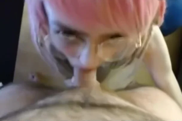 pink hair teen 18+ sucks boyfriends cock