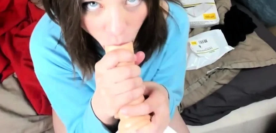 ASMR Cutie Blowing Her Dildo On Webcam