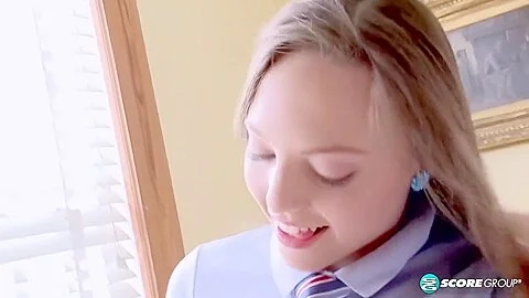teen 18+ Removes Her Uniform To Show Off Her Tiny Tits And Pussy With Aubrey Star