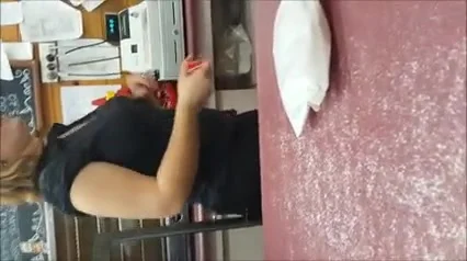 Geeky teen 18+ shop assistant with BIG ass in tight trousers