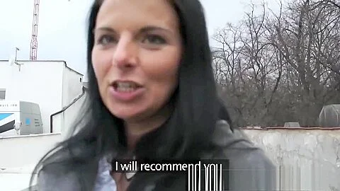 Hot brunette MILF with great tits outdoors sex