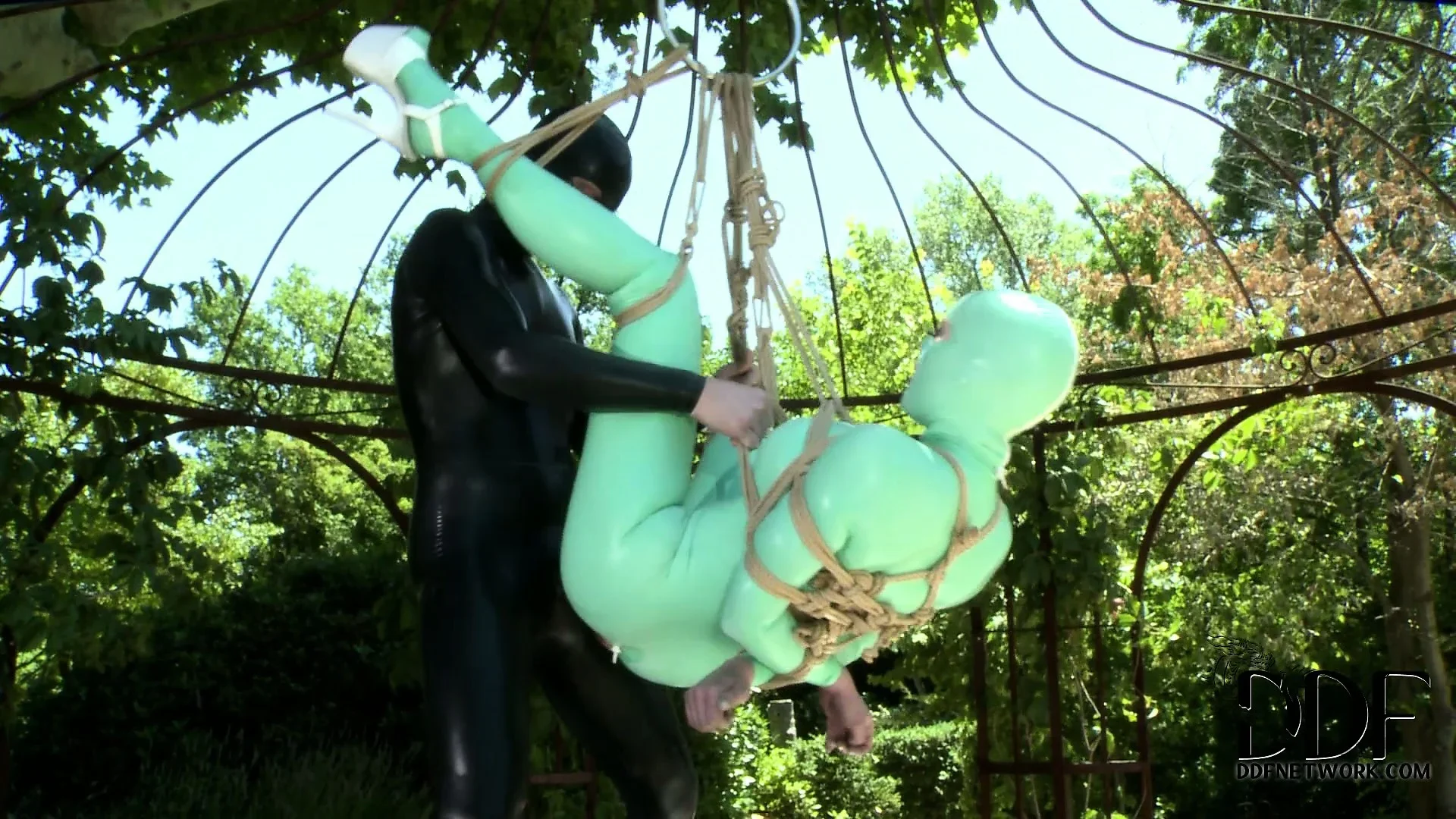 Suspended penetration is hot with them both in latex outdoors