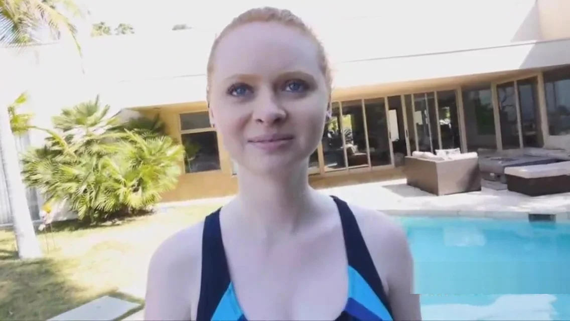 teen 18+ ginger ass on black dark by the pool