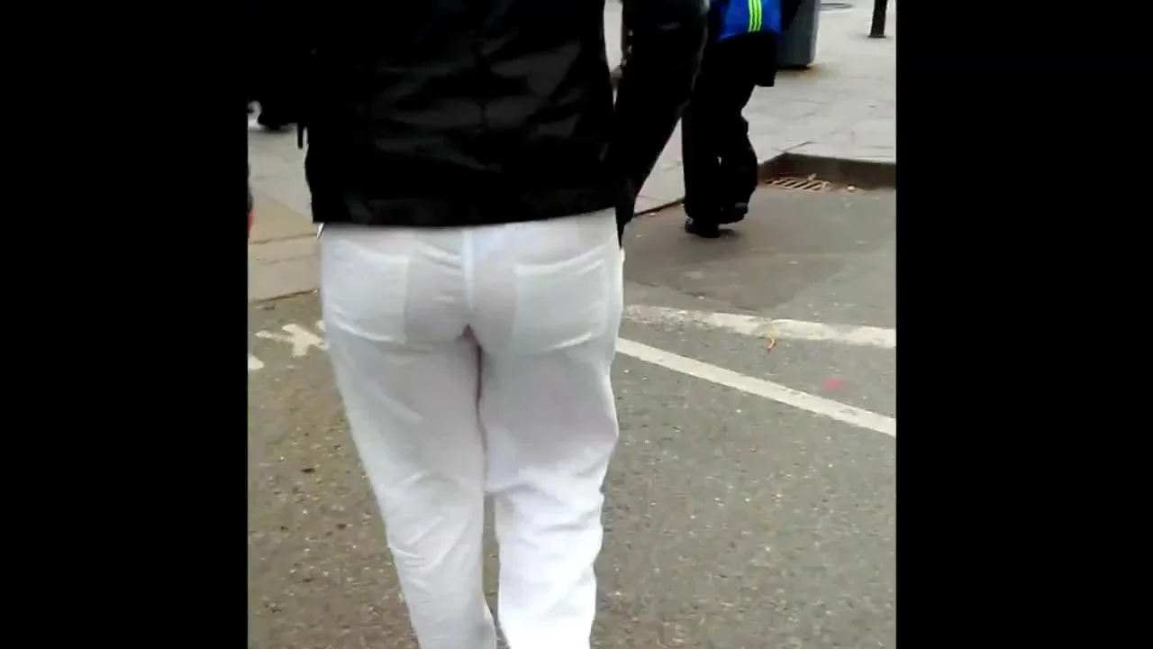 Ass 21 - Blue thong see through white pants