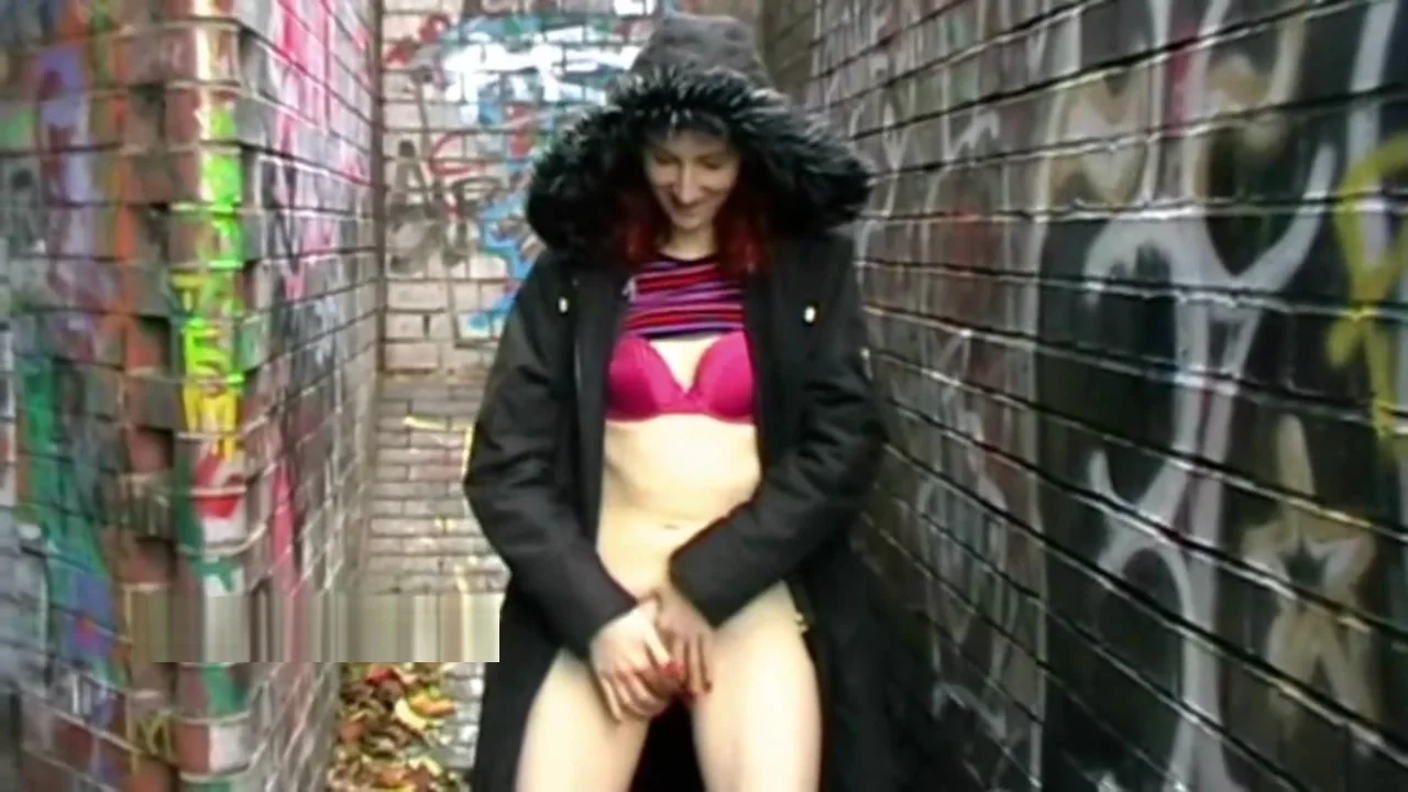 Public flashing of redhead milf Monica exposing tits and peeing outdoors