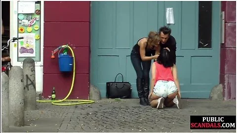 Busty german publicly humiliated outside before cock riding