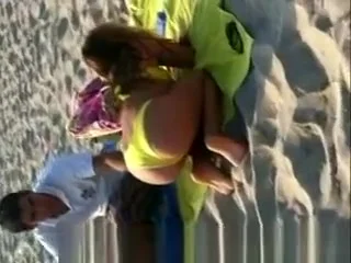 Sexy blonde chick in yellow bikini