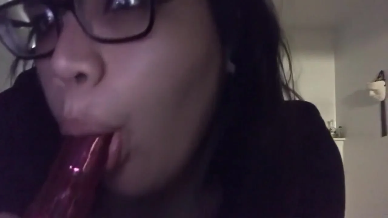 Cutie With Glasses Sucks Off Her Pink Toy (SOUND UP)
